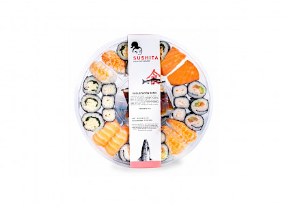 caja de sushi con etiqueta de información nutricional